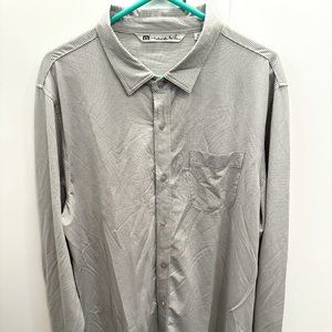 Men's Travis Mathew Long Sleeve Stretch Dress Casual Shirt Grey Check X-Large